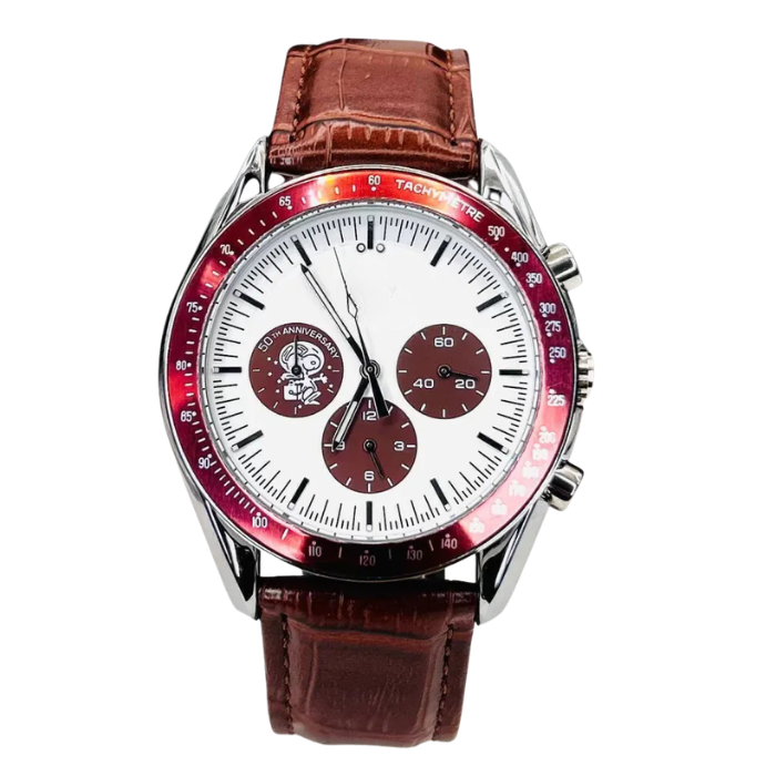 Racing Chrono Heritage – White & Burgundy Dial | Brown Leather Strap