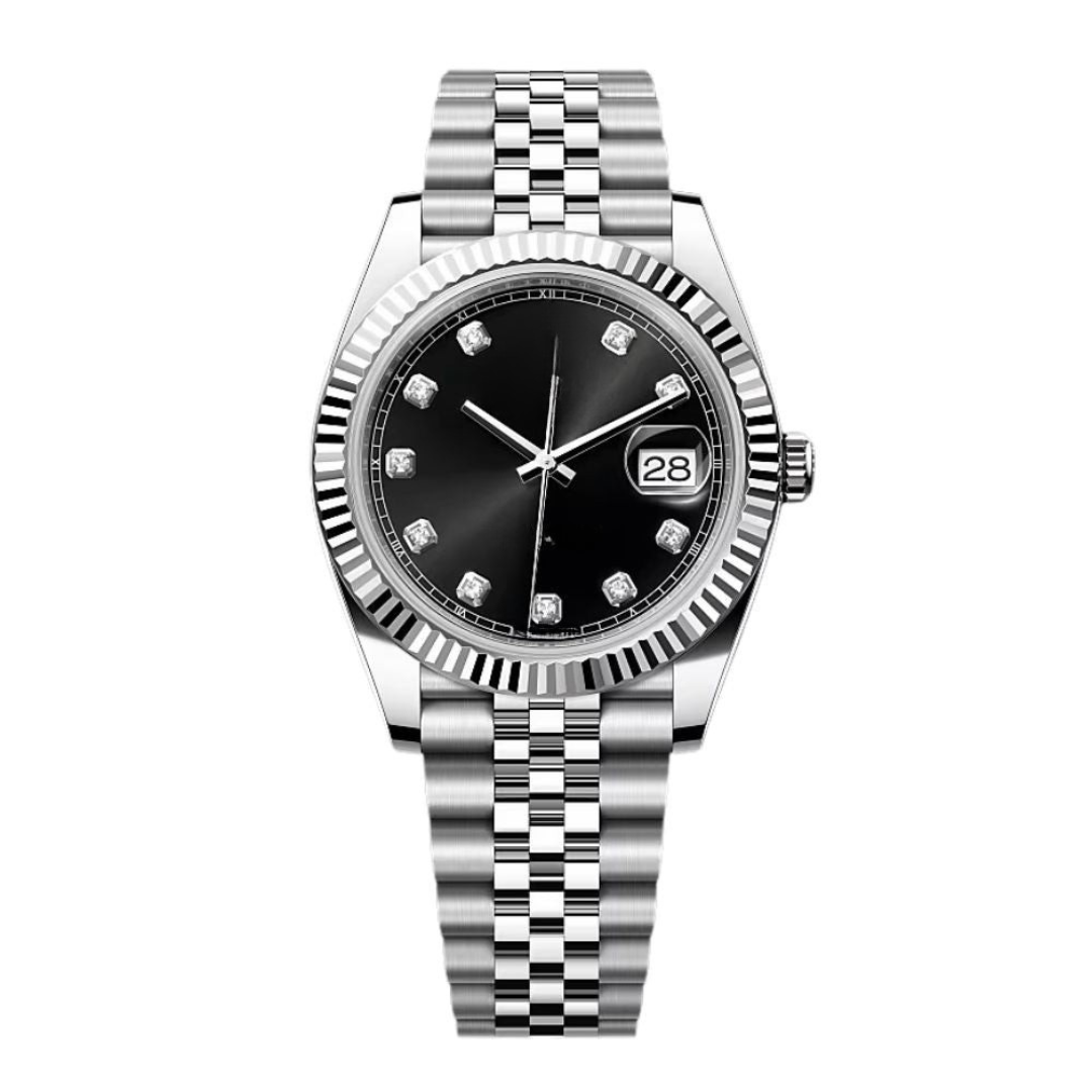 Classic Date 41 – Black Stone-Set Dial | Steel Jubilee Bracelet
