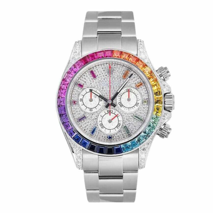 Speed Racing Chrono 40 – Silver Dial | Steel Bracelet & Rainbow Bezel